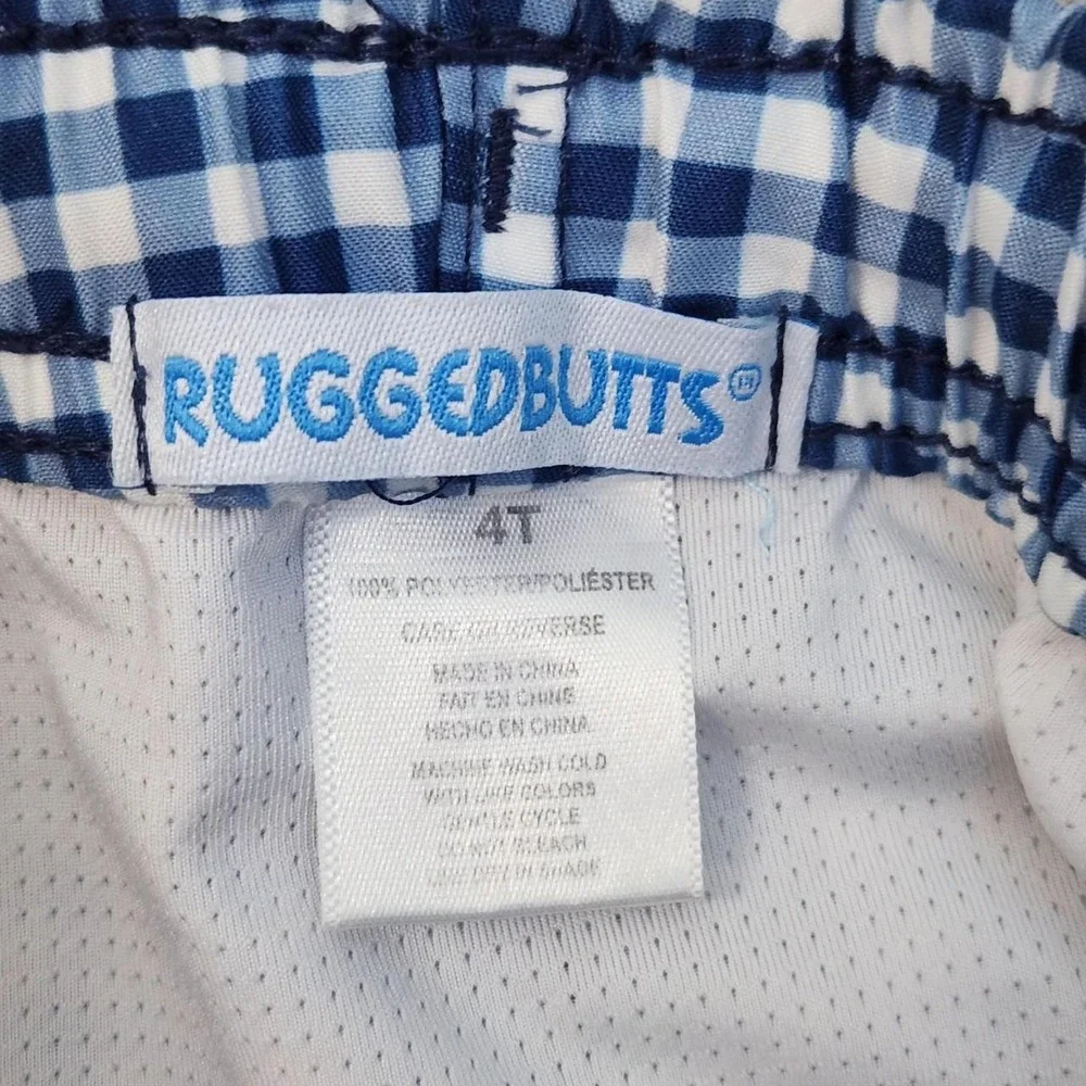 RuggedButts Gingham Swim Trunks Boys 4T Preppy Nautical UPF 50+ Shorts Navy